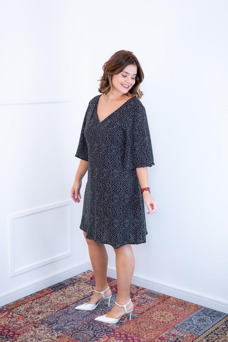 Vestido Sabrina - Decote V Manga Morcego em Viscolinho