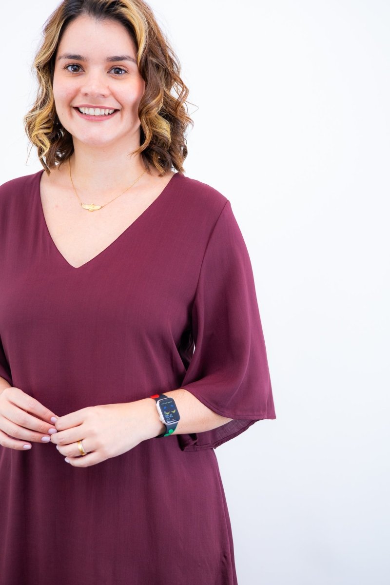 Vestido Sabrina - Decote V Manga Morcego em Viscolinho