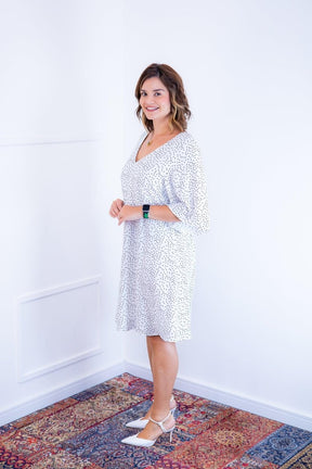 Vestido Sabrina - Decote V Manga Morcego em Viscolinho