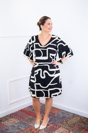 Vestido Sabrina - Decote V Manga Morcego em Viscolinho