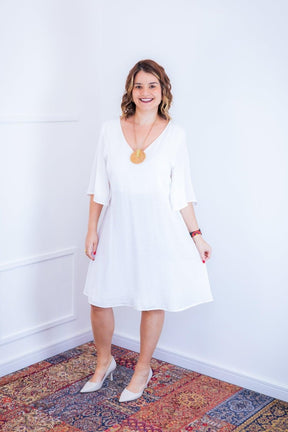 Vestido Sabrina - Decote V Manga Morcego em Viscolinho