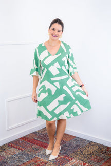 Vestido Sabrina - Decote V Manga Morcego em Viscolinho