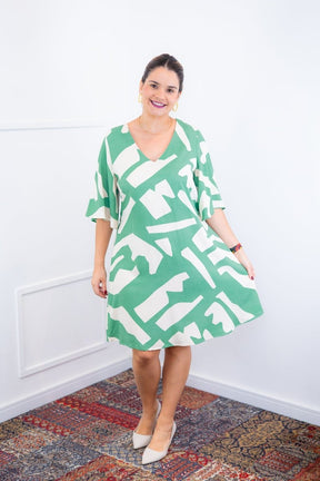 Vestido Sabrina - Decote V Manga Morcego em Viscolinho