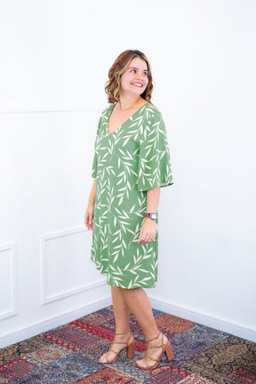 Vestido Sabrina - Decote V Manga Morcego em Viscolinho