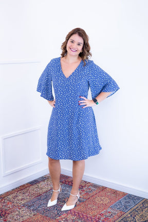 Vestido Sabrina - Decote V Manga Morcego em Viscolinho