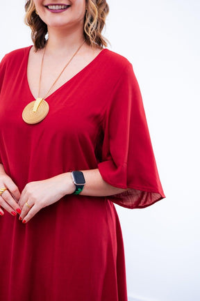 Vestido Sabrina - Decote V Manga Morcego em Viscolinho