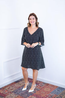 Vestido Sabrina - Decote V Manga Morcego em Viscolinho