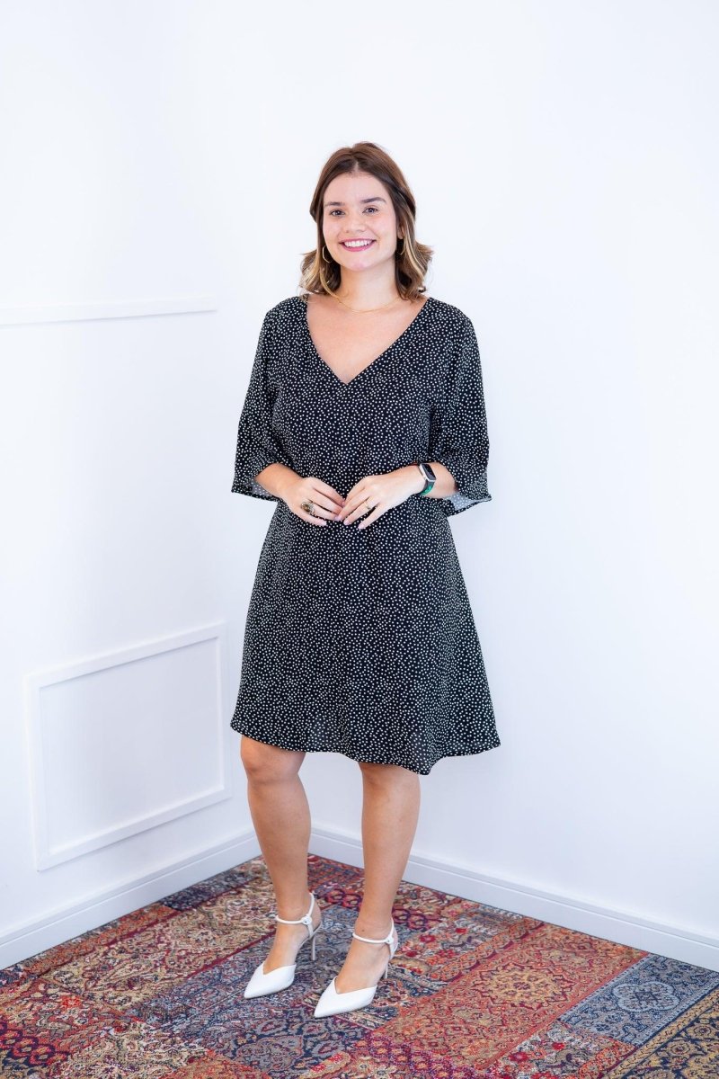 Vestido Sabrina - Decote V Manga Morcego em Viscolinho