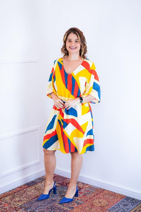 Vestido Sabrina - Decote V Manga Morcego em Viscolinho