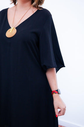 Vestido Sabrina - Decote V Manga Morcego em Viscolinho