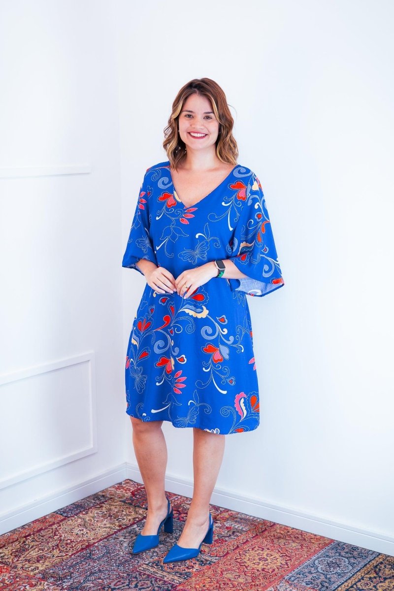 Vestido Sabrina - Decote V Manga Morcego em Viscolinho