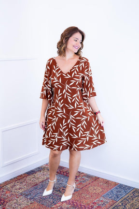 Vestido Sabrina - Decote V Manga Morcego em Viscolinho