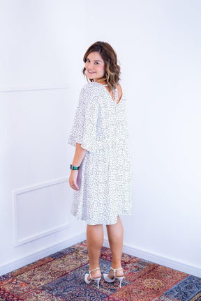 Vestido Sabrina - Decote V Manga Morcego em Viscolinho