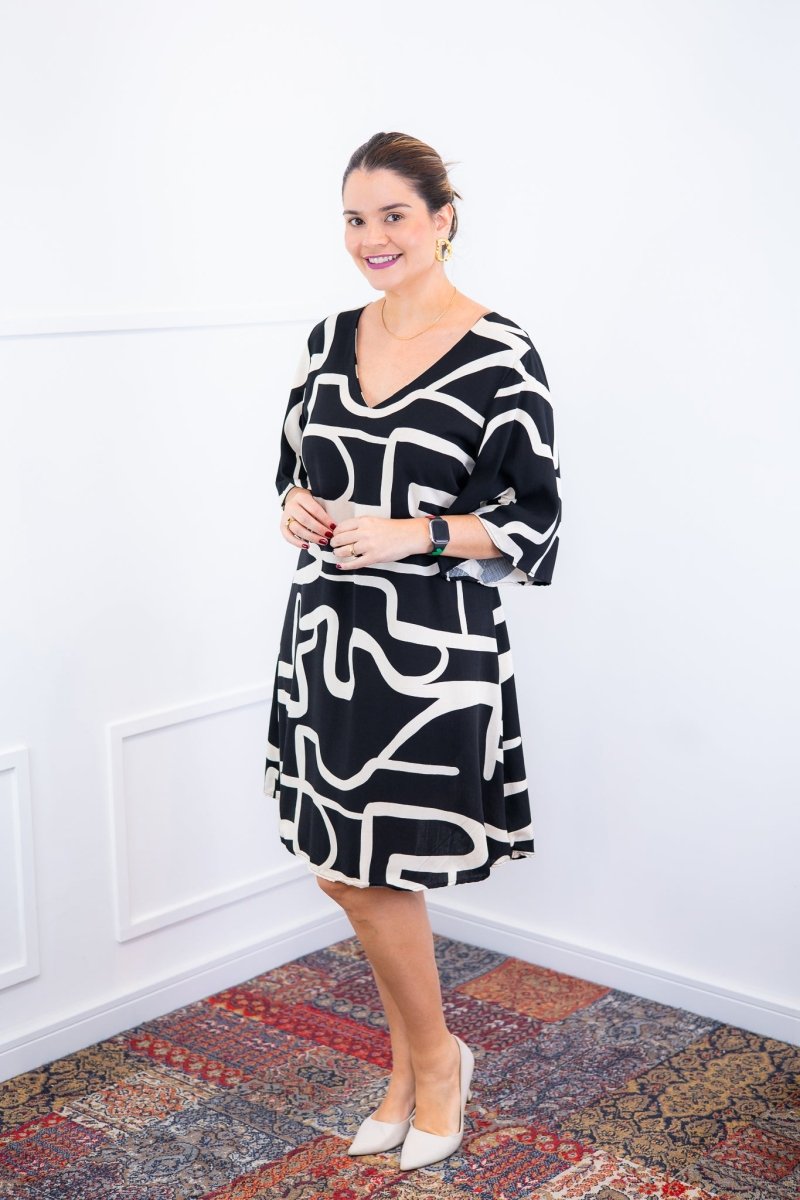 Vestido Sabrina - Decote V Manga Morcego em Viscolinho