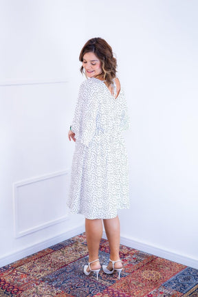 Vestido Sabrina - Decote V Manga Morcego em Viscolinho