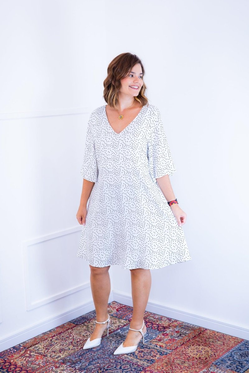 Vestido Sabrina - Decote V Manga Morcego em Viscolinho