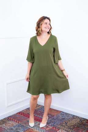 Vestido Sabrina - Decote V Manga Morcego em Viscolinho