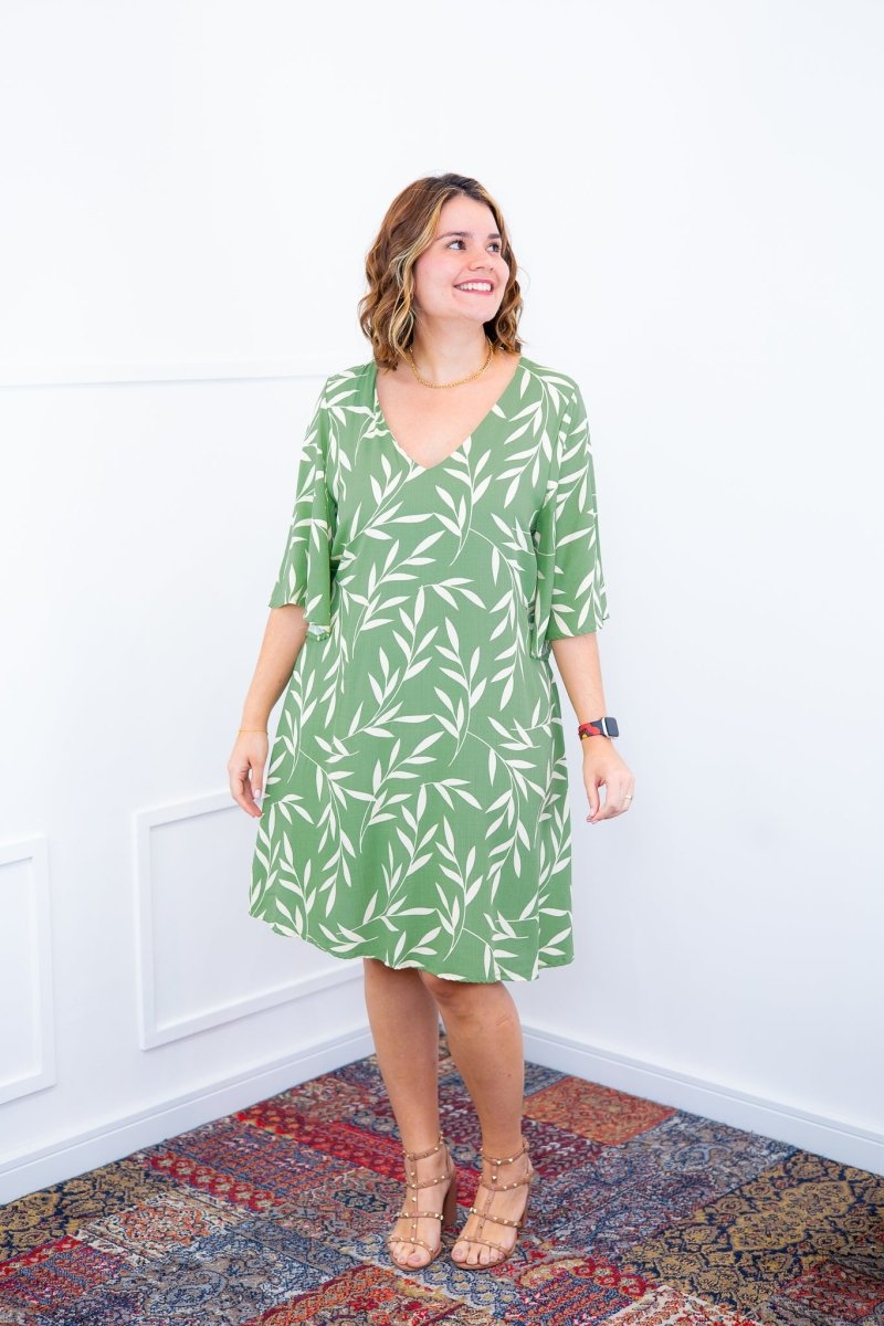 Vestido Sabrina - Decote V Manga Morcego em Viscolinho