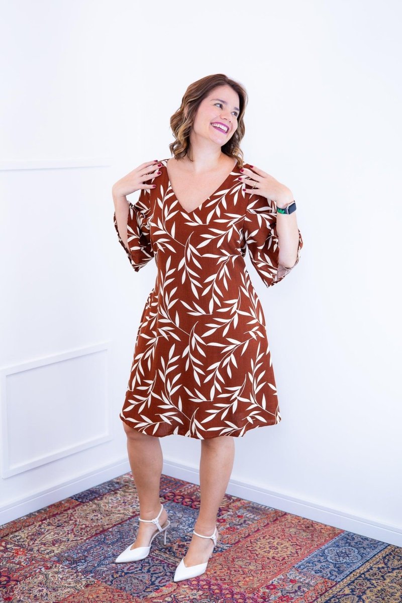 Vestido Sabrina - Decote V Manga Morcego em Viscolinho