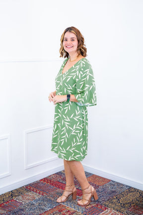 Vestido Sabrina - Decote V Manga Morcego em Viscolinho