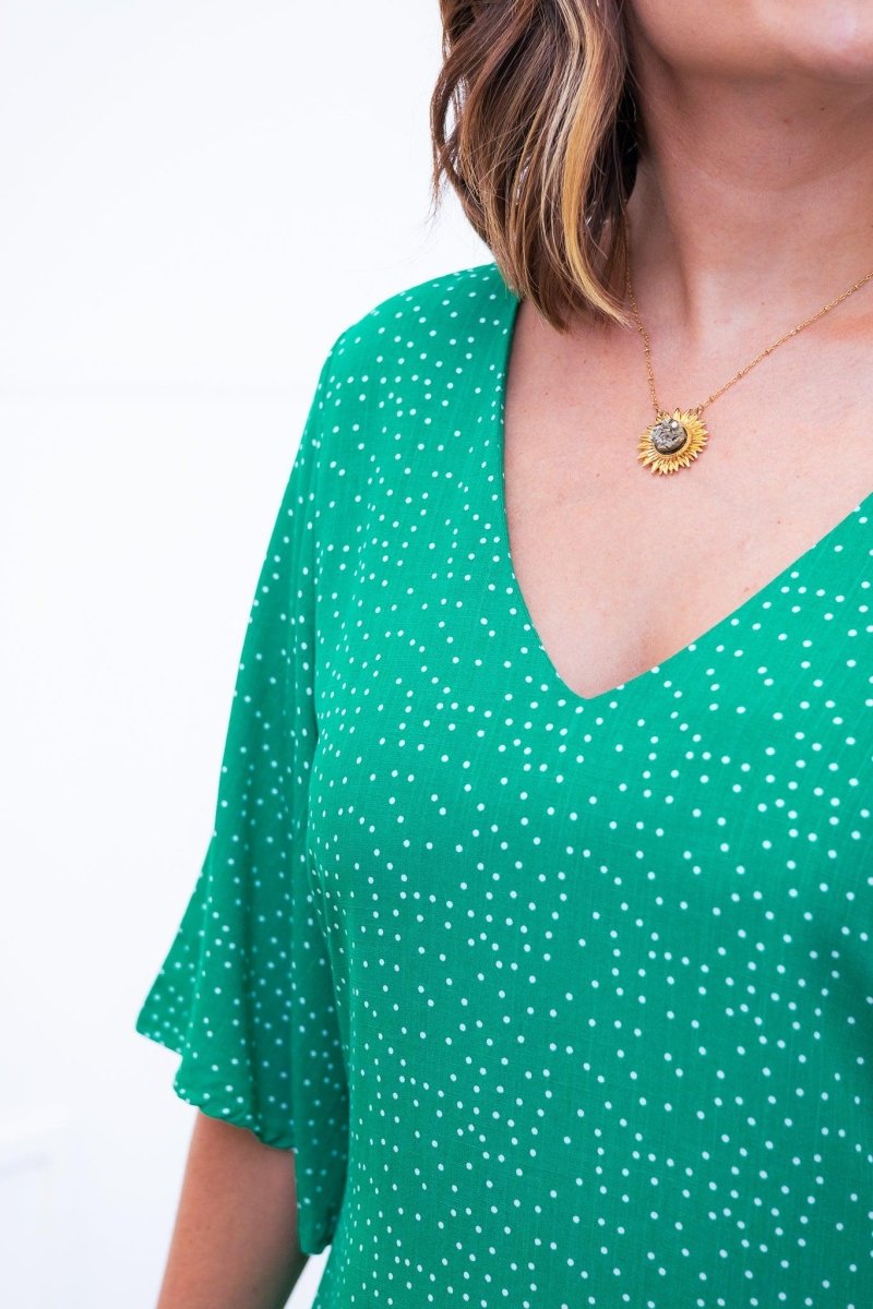 Vestido Sabrina - Decote V Manga Morcego em Viscolinho