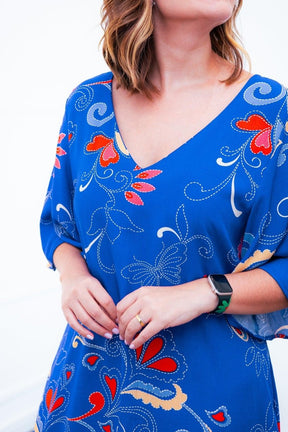 Vestido Sabrina - Decote V Manga Morcego em Viscolinho