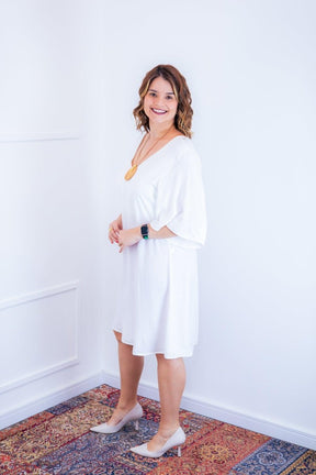 Vestido Sabrina - Decote V Manga Morcego em Viscolinho