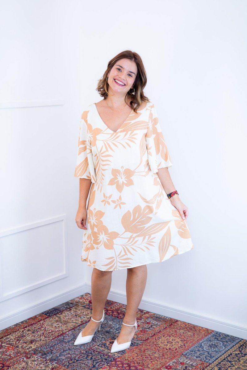 Vestido Sabrina - Decote V Manga Morcego em Viscolinho