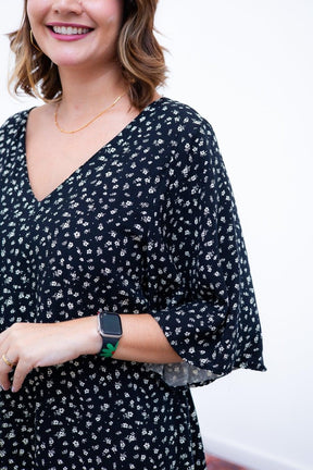 Vestido Sabrina - Decote V Manga Morcego em Viscolinho