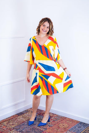 Vestido Sabrina - Decote V Manga Morcego em Viscolinho