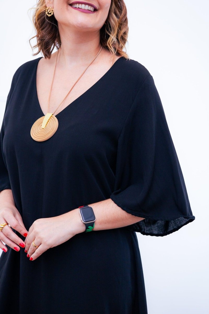 Vestido Sabrina - Decote V Manga Morcego em Viscolinho