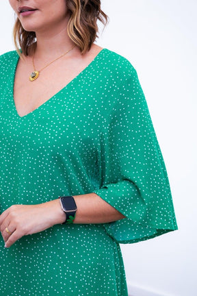 Vestido Sabrina - Decote V Manga Morcego em Viscolinho