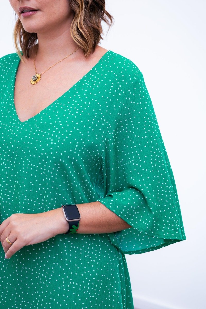 Vestido Sabrina - Decote V Manga Morcego em Viscolinho