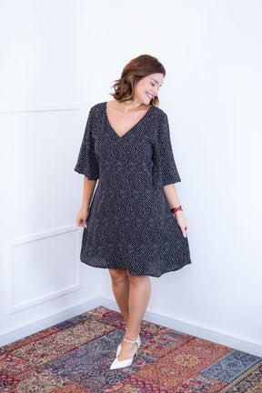 Vestido Sabrina - Decote V Manga Morcego em Viscolinho