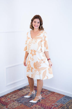 Vestido Sabrina - Decote V Manga Morcego em Viscolinho