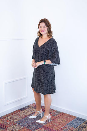 Vestido Sabrina - Decote V Manga Morcego em Viscolinho