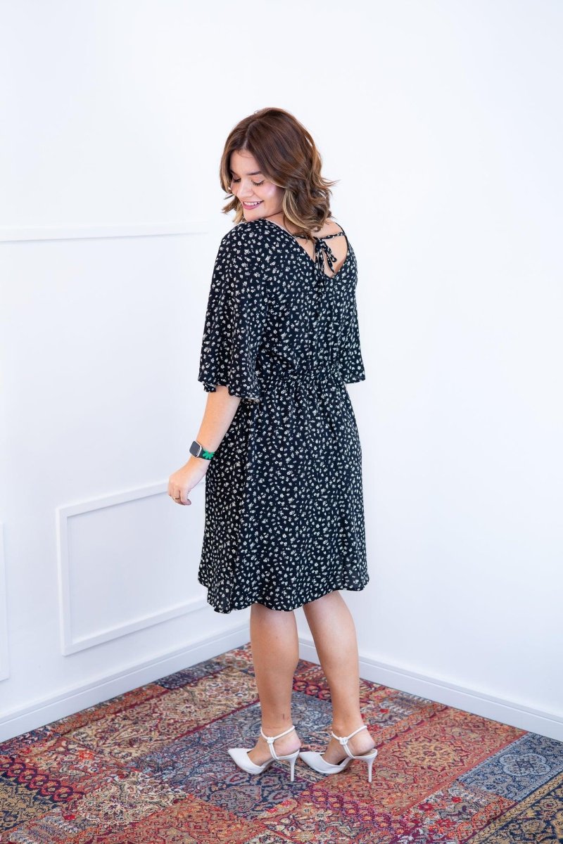 Vestido Sabrina - Decote V Manga Morcego em Viscolinho