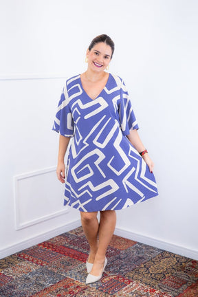 Vestido Sabrina - Decote V Manga Morcego em Viscolinho