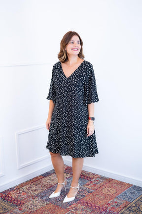 Vestido Sabrina - Decote V Manga Morcego em Viscolinho