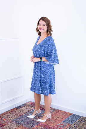 Vestido Sabrina - Decote V Manga Morcego em Viscolinho