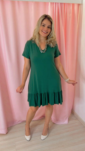 Vestido Verona - Babado Gola V e Manga Curta