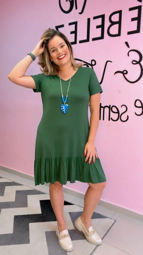 Vestido Verona - Babado Gola V e Manga Curta