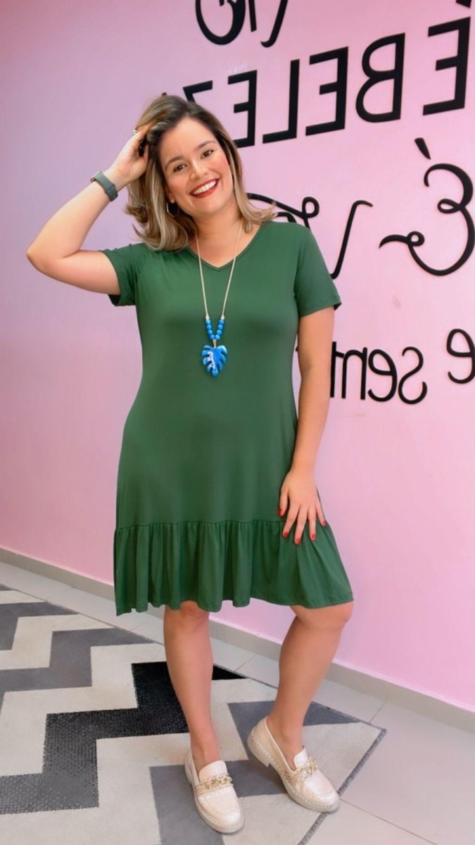 Vestido Verona - Babado Gola V e Manga Curta
