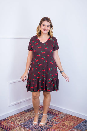 Vestido Verona - Babado Gola V e Manga Curta