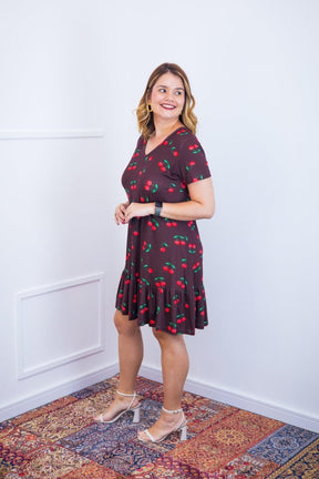 Vestido Verona - Babado Gola V e Manga Curta