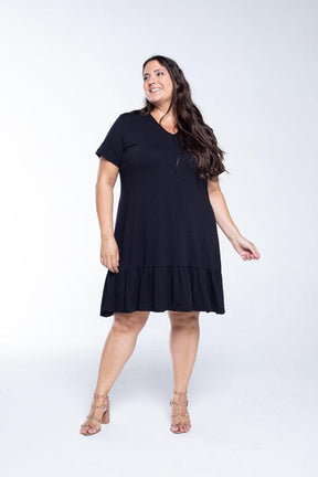 Vestido Verona - Babado Gola V e Manga Curta