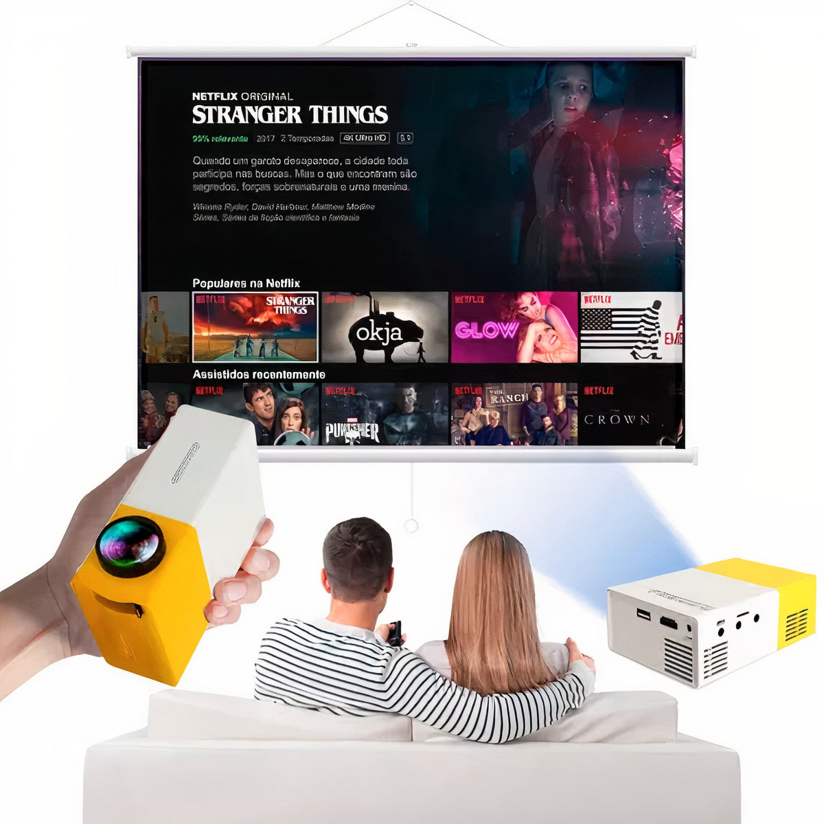 CineMax PRO™ - Mini Projetor Portátil 4K HD + Tela 200 Polegadas (Brinde)